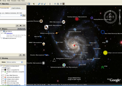 okno startowe programu niebo